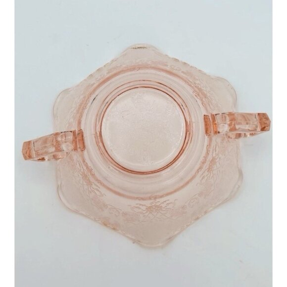 Vintage Hazel Atlas Florentine Poppy Pink Depression Glass Double Handle Bowl 6" - Picture 3 of 8